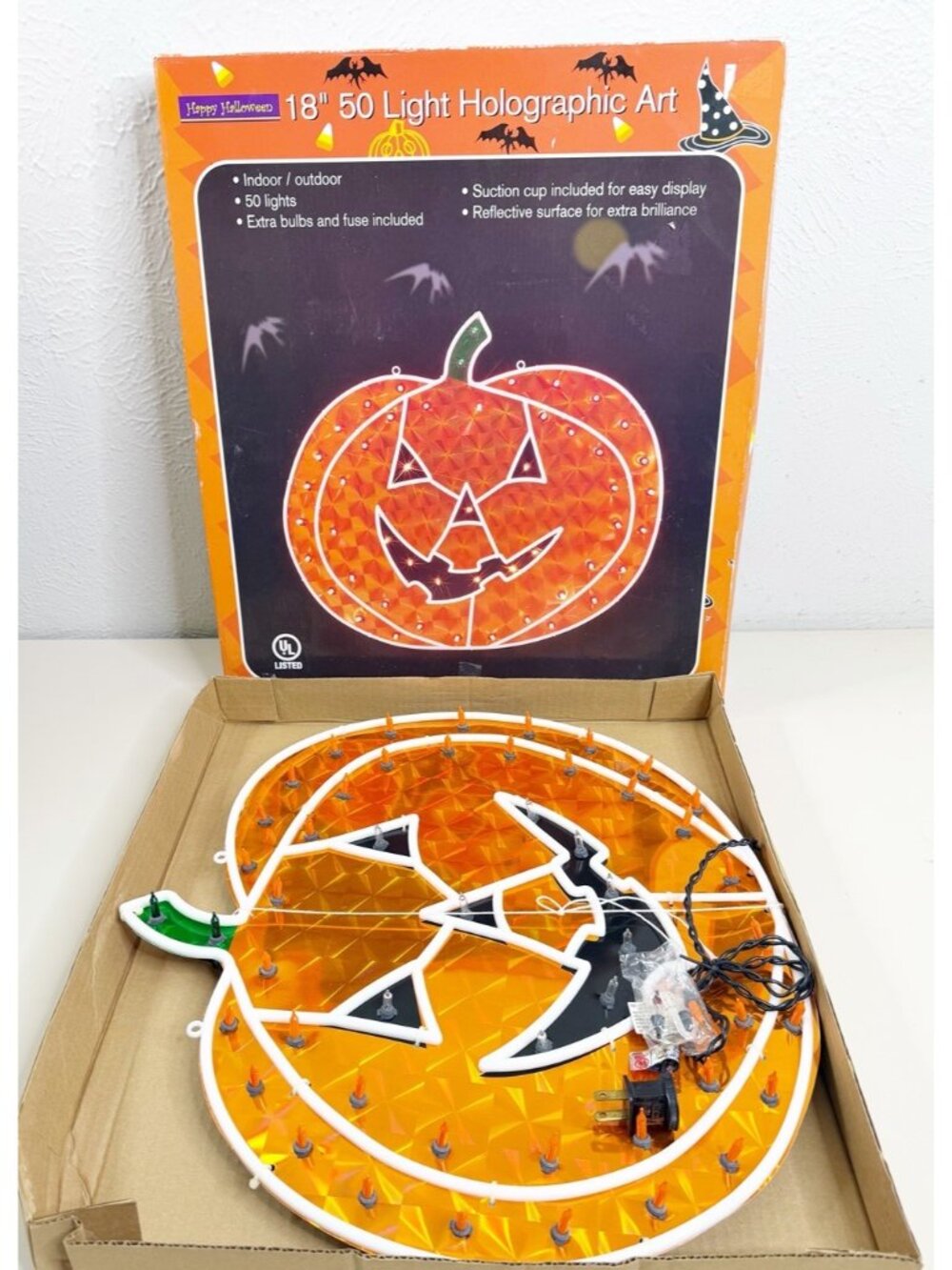 VTG Holographic 18" Pumpkin Halloween 50 Lights Indoor/Outdoor New